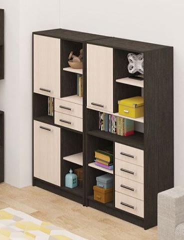 Стеллаж А-2 Венге/Дуб Молочный Ш-700 мм x Г-390 мм х В-1500 мм