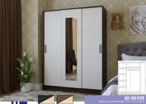 Шкаф-Купе ШК-304-1 Разные Цвета (Д-1500 х В-1950 х Г-540 мм)