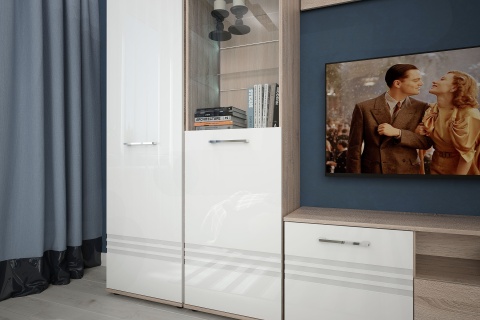 Гостиная Валери Дуб Сонома/Белый Глянец МДФ (Ш-2228 x В-2046 x Г-385 мм)