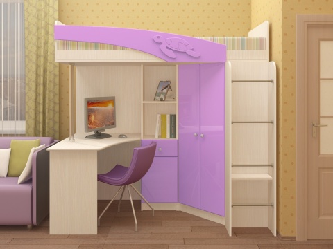 Детская Чердак Ириска МДФ Разные Цвета ( 2,03х1,95х1,2/спальное место 0,8х2,0)